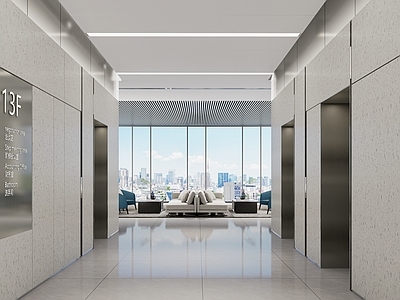 极简电梯厅 极简办公走廊  办公走廊  电梯厅