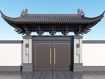 新中式大门 门头 庭院门 徽派大门 屋檐 古建