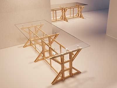 原木极简餐桌 原木极简餐桌 实木框架餐桌 木质框架结构餐桌 木结构餐桌 解构风原木极简桌