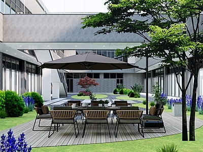 现代简约办公园区景观 中庭花园 园林 中庭小景 中庭休闲区