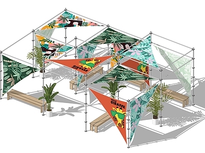 热带丛林风遮挡设施 帐篷廊架 雷亚架廊架 简易休憩设施 遮阳天幕 网红装置