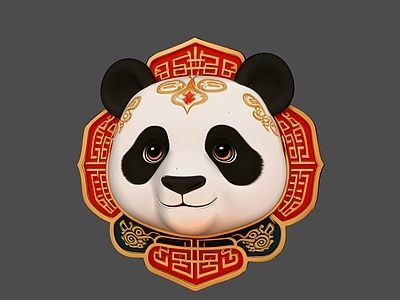 新中式虚拟人物 动物头象壁挂雕塑 熊猫