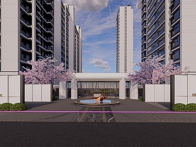 现代简约小区景观 入口景观 大区景观