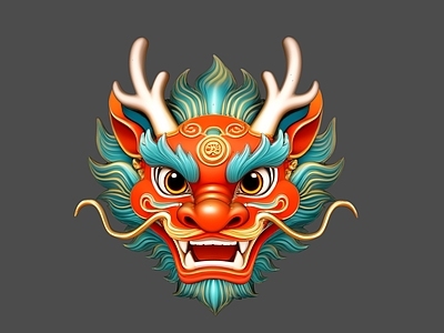 新中式虚拟人物 国潮龙头壁挂雕塑