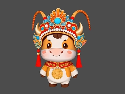 新中式虚拟人物 戏曲动物雕塑 小牛