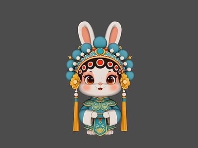 新中式虚拟人物 戏曲动物雕塑 兔子