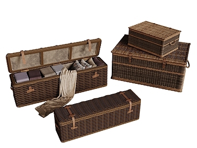 复古行李箱 现代行李箱 藤编收纳箱 编制箱 法式复古箱子