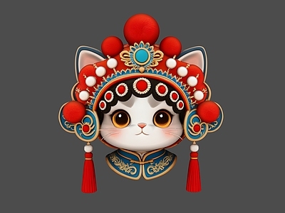 新中式虚拟人物 戏曲动物挂件 猫