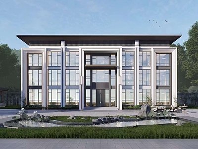 新中式别墅  轻奢别墅 现代风 七开间三层 别墅