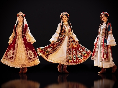 民族风多人 2D维吾尔族美女 少数民族 新疆美女 维吾尔族传统服饰 影视剧角色