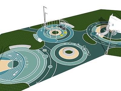 现代简约儿童游乐空间 流线儿童活动空间 大象儿童设施 圆形健身廊架设施 游乐器材摇摇乐 儿童篮球场