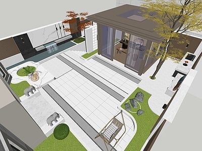 新中式别墅庭院 小院 别墅庭院 庭院景观