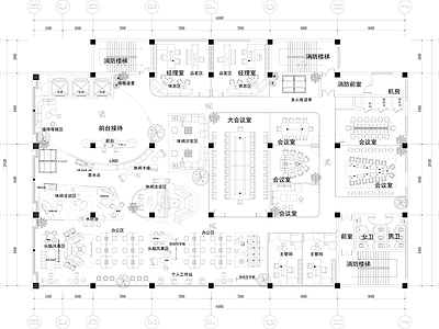 现代整体办公空间 1000㎡方案 主管间 经理室 办公室 休闲洽谈 施工图