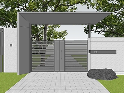 现代极简入口大门 景观大门 现代大门  庭院大门