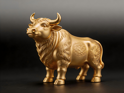 新中式雕塑摆件 金牛不锈钢雕塑 鎏金艺术品 美陈摆件 雕塑摆件 动物雕塑摆件