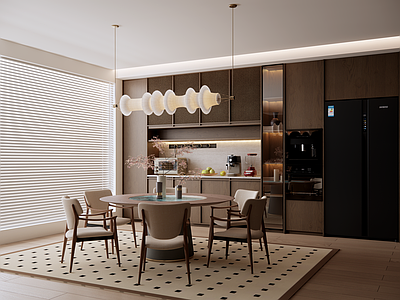 现代简约家居餐厅 中古风圆桌椅餐厅