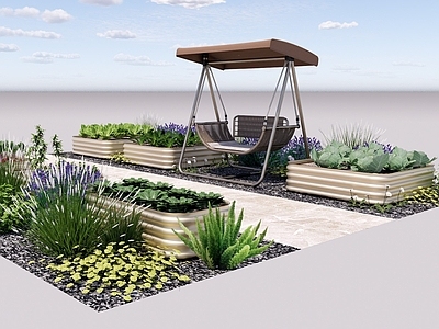 现代简约花钵花器 庭院菜园种植槽 金属菜园种植花箱 现代庭院秋千