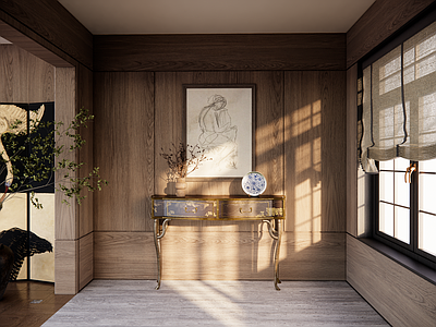 中古风玄关 法式中古端几书桌 法式中古书桌盆栽 法式中古装饰画 现代中古端几边几 法式中古边几