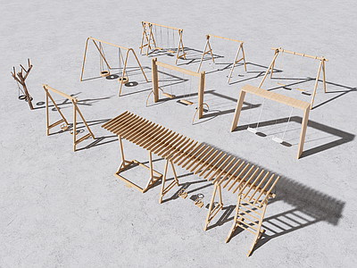 原木秋千 现代简约原木绳编 庭院阳台露台架空 单人双人多人秋千 游乐器械