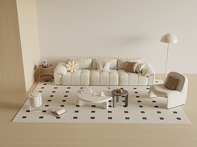 奶油风沙发组合 奶油风沙发茶几