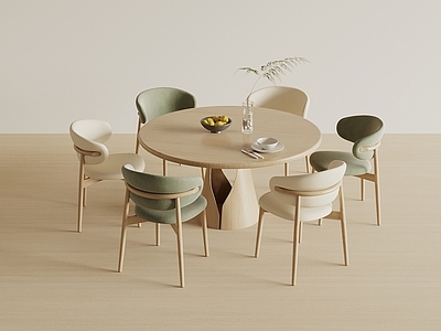 奶油风餐桌椅 北欧圆形餐桌椅 奶油风圆形餐桌椅 原木圆形餐桌椅