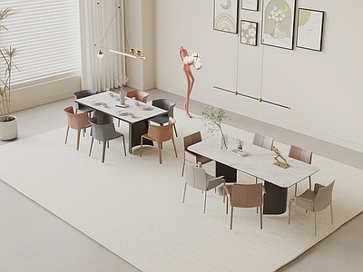 现代餐桌椅 餐桌椅组合 吊灯