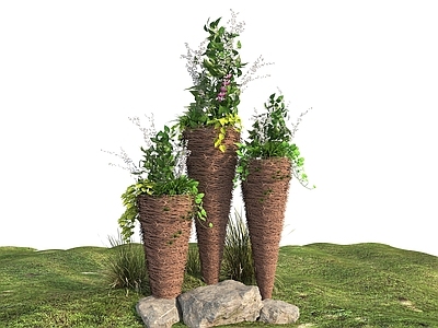 自然野趣风其他景观小品 现代茅草小品 茅草花坛 茅草构筑物 茅草花篮 网红打卡地