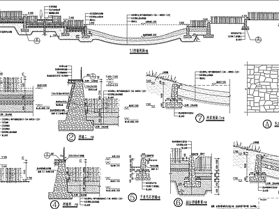 滨水公园 河岸毛石挡墙 湿地河滩河岸做法 施工图