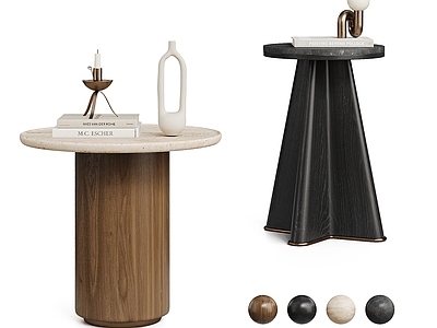 现代简约边几 中古风边几组合 圆形边几 小圆桌 沙发边几 实木石材边几