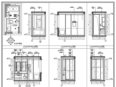 现代卫生间 卫生间平面立面图 主卫布局图 卫浴设施 卫浴节点 别墅卫生间 施工图