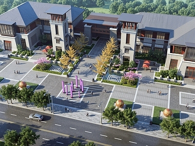 新中式售楼处建筑 商业广场 商业建筑