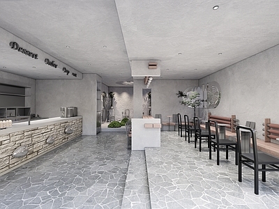 侘寂风奶茶店 现代奶茶店 咖啡厅 休息区 备餐区 吧台餐桌椅
