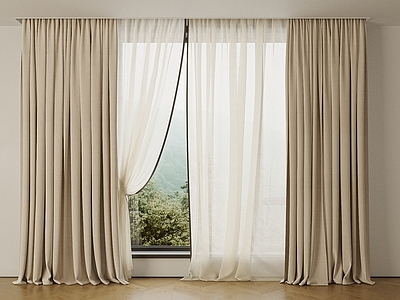 奶油风窗帘 布艺窗帘 双层窗帘 窗帘纱帘组合 通用窗帘