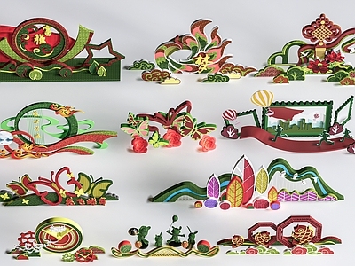 新中式文旅美陈 现代植物雕塑 动物造型植物 动物绿植