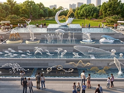 现代艺术景观喷泉 旱喷 雕塑    水景  水池  喷泉公园