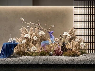 新中式打卡墙 美陈  打卡  芦苇植物组合 麦穗狼尾草干草 花镜 植物堆