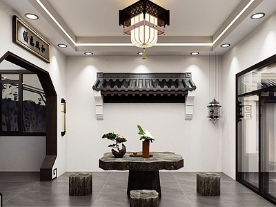 新中式茶室 效果图 中式装饰 中式元素 中式灯具 别墅样板间