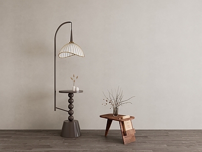 中古风边几 边几 中古边几组合 法式中古边几 落地灯边几一体 木质边几