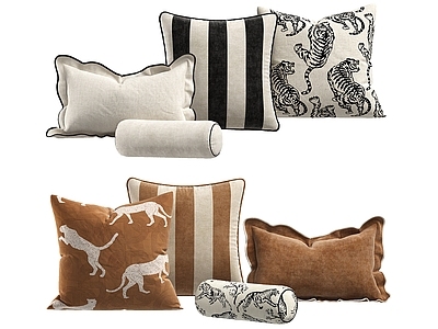 复古抱枕  枕 条纹靠枕 圆形枕头  绿色豹子抱枕 枕头