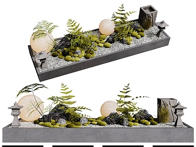 现代庭院小品 室内景观  景观小品  苔藓 石子  月球灯