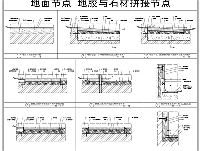 地面综合节点 地胶与过门石拼接 地胶与石材拼接 水磨石与石材拼接 地面拼接节点 地面能用节点 施工图