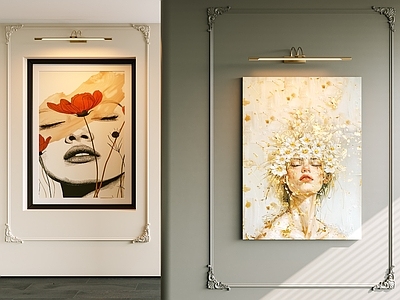 法式轻奢挂画组合 人物装饰画 挂画  法式抽象画  壁灯画  组合画