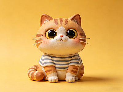 黏土风虚拟人物 雕塑 小橘猫 美陈 AI渲染 动物雕塑