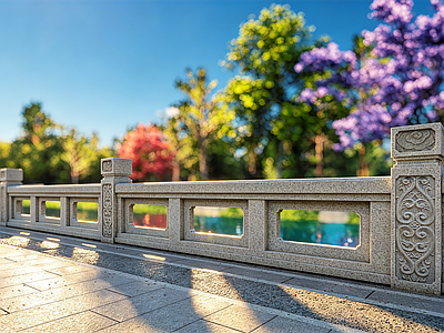 新中式景观围栏 新中式石栏杆 座凳护栏 防护栏杆 护栏