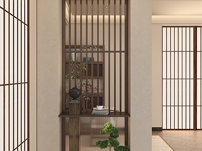 新中式玄关 屏风隔断 入户玄关 屏风