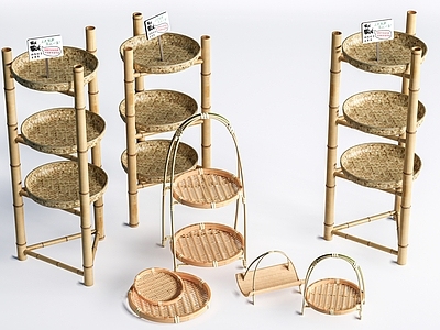 新中式置物架 置物架 竹架子 簸箕 竹簸箕 展示架 竹编小品