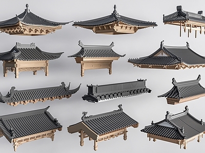 新中式屋檐 中式屋檐组合 建筑屋顶  古建筑构件 屋顶构件  门头