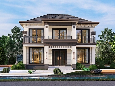 新中式现代别墅建筑 小别墅 二层别墅 自建房 独栋别墅 施工图