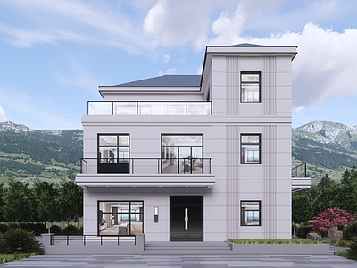 现代简约独栋别墅 自建房 二层半自建房 农村别墅