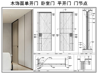 综合门节点 木饰面单开门 卧室门 平开门 门节点 施工图
